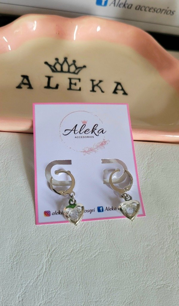 Producto - Argollas corazón cristal de acero blanco - 1