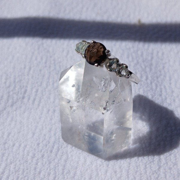 Producto - Anillo plata 925 Cuarzo ahumado y Topacio claro n17 - 3