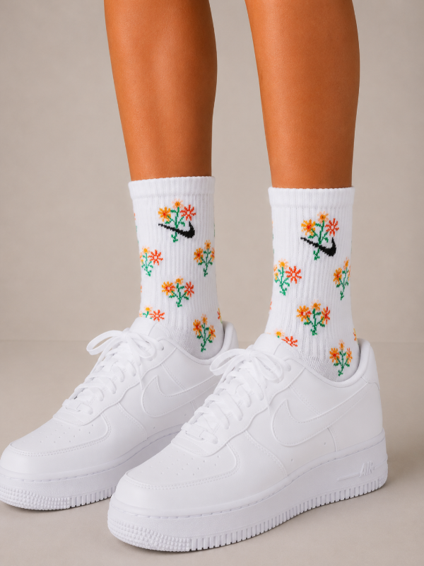 Producto - MEDIAS 3/4 ALGODÓN NK FLORES NARANJA Y AMARILLO