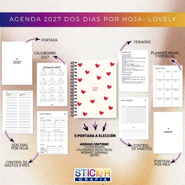 Producto - Agenda 2027 Dos Días por Hoja Lovely
