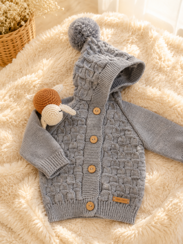 Producto - SACO CON CAPUCHA GRIS PERLA