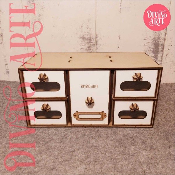 Organizador Módulo Cajonera Mix 5 Cajones Fibrofácil Arte y Costura