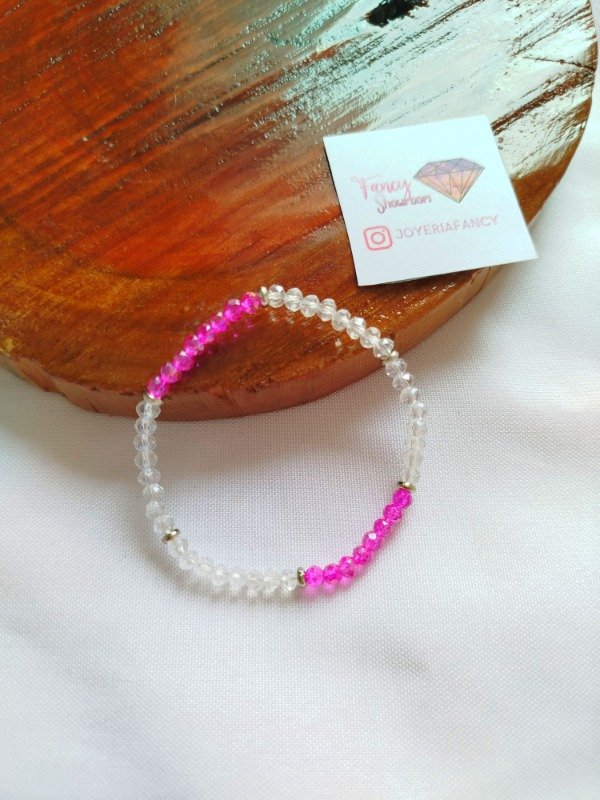 Producto - Pulsera cristal fucsia y blanco