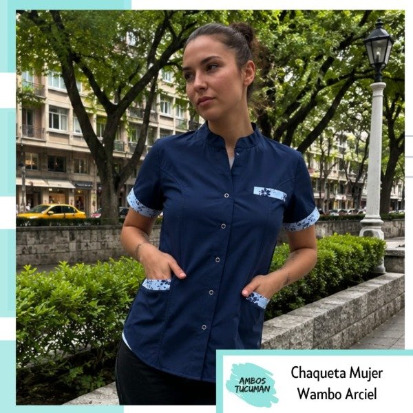 Producto - Chaqueta Wambo Azul Marino detalle Celeste Flores Arciel