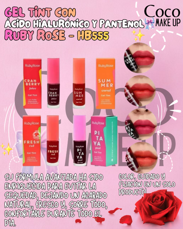 Producto - GEL TINT CON ÁCIDO HIALURÓNICO Y PANTENOL - RUBY ROSE - HB555