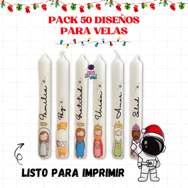Producto - Pack de 50 Diseños para Velas Navideñas. DigitalBaires