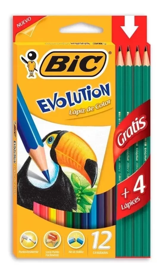 Producto - Lápices de Colores x12 Largos Bic Evolution + 4 Grafito