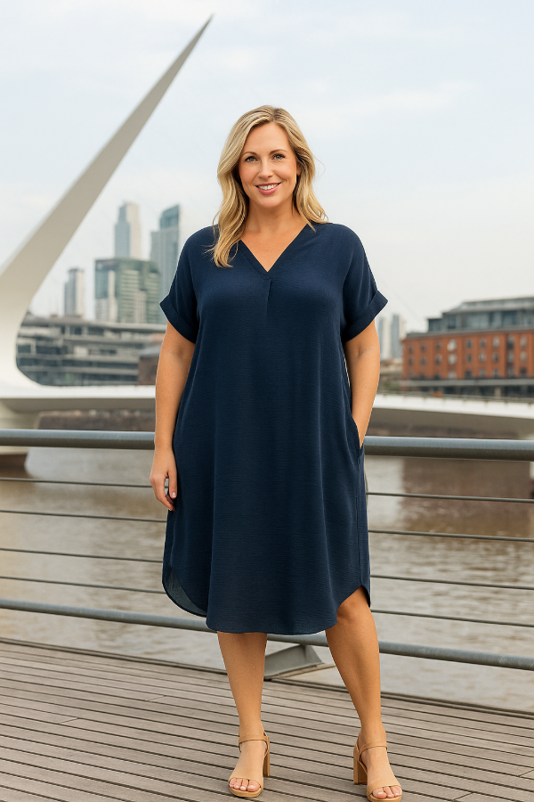 Producto - Vestidos Cey Sueltitos con Bolsillos 42.000 Transferencia Cuello V Azul Marino