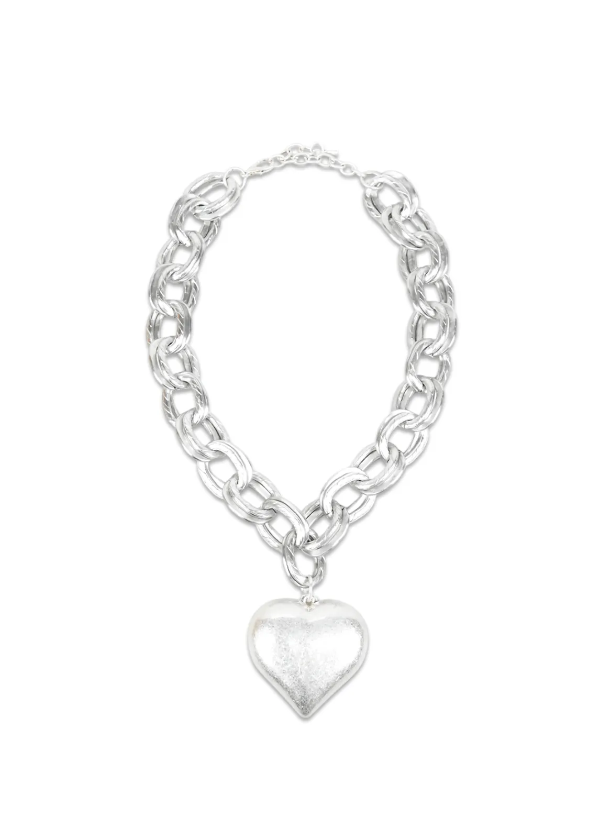 Producto - Collar Maxi corazon  doble eslabón plateado