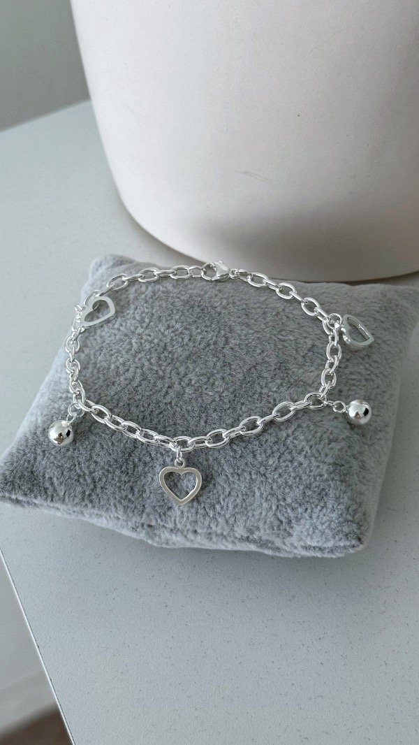 Producto - Pulsera dijes cont corazones y bolit ACERO BLANCO