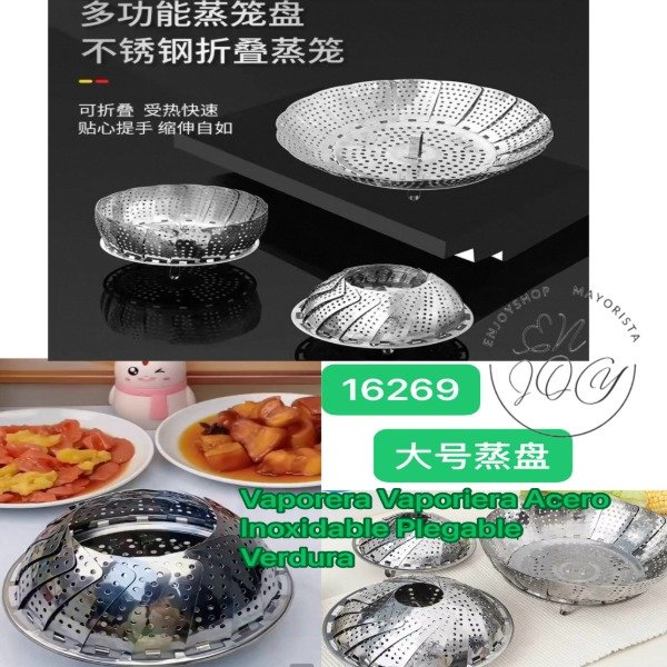 Producto - Vaporera De Vegetales Plegable De Acero GRANDE Metálico Plateado 16269