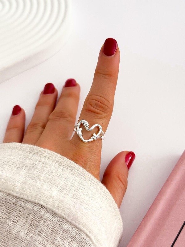 Producto - Anillo Corazón Regulable Acero Blanco