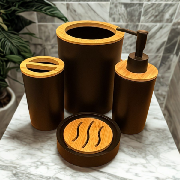 Producto - SET DE BAÑO X4 NEGRO Y BAMBOO