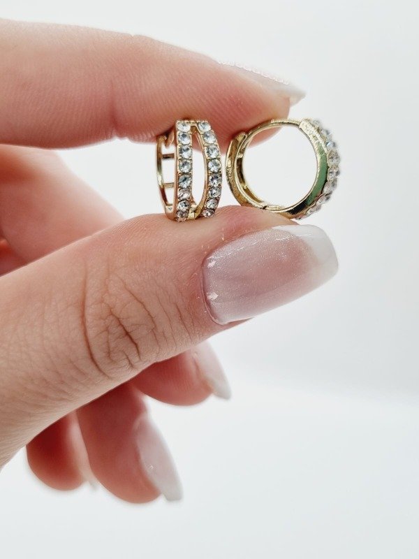 Producto - Aros acero dorado doble argollita strass
