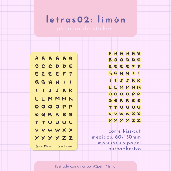Producto - Plancha de stickers Letras: Mayúsculas Limón