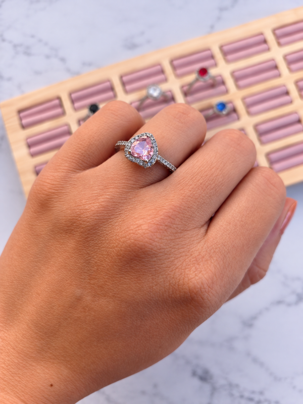 Producto - Anillo de la promesa corazón rosa plateado - 0