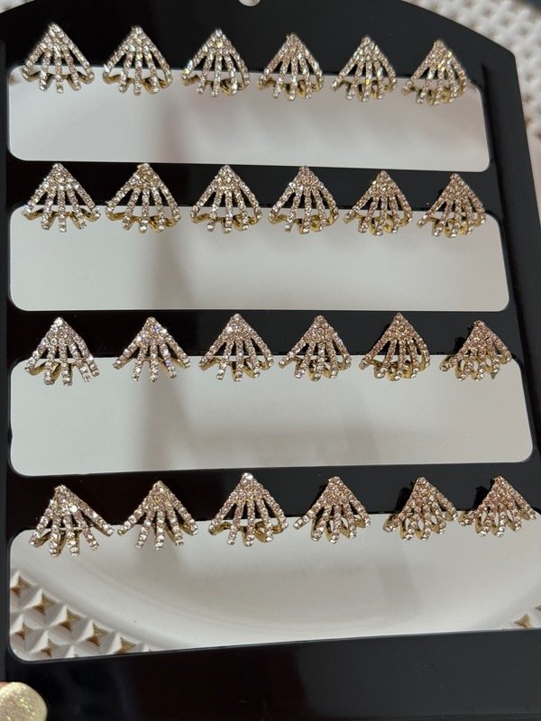 Producto - AD395 Blíster x 12 aros fiesta abanico strass acero dorado