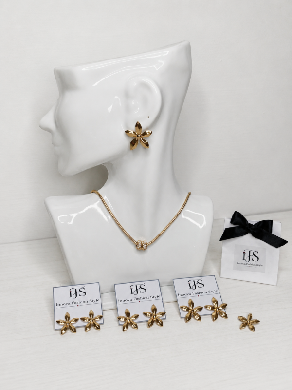 Producto - Aros de Acero Dorado Flor Siena Joyas y Tendencia - 1