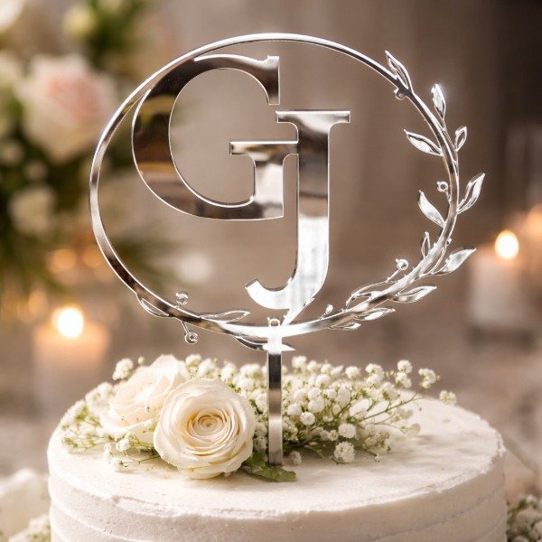 Producto - Topper personalizado acrilico espejo dorado o plateado 15 cm de diametro