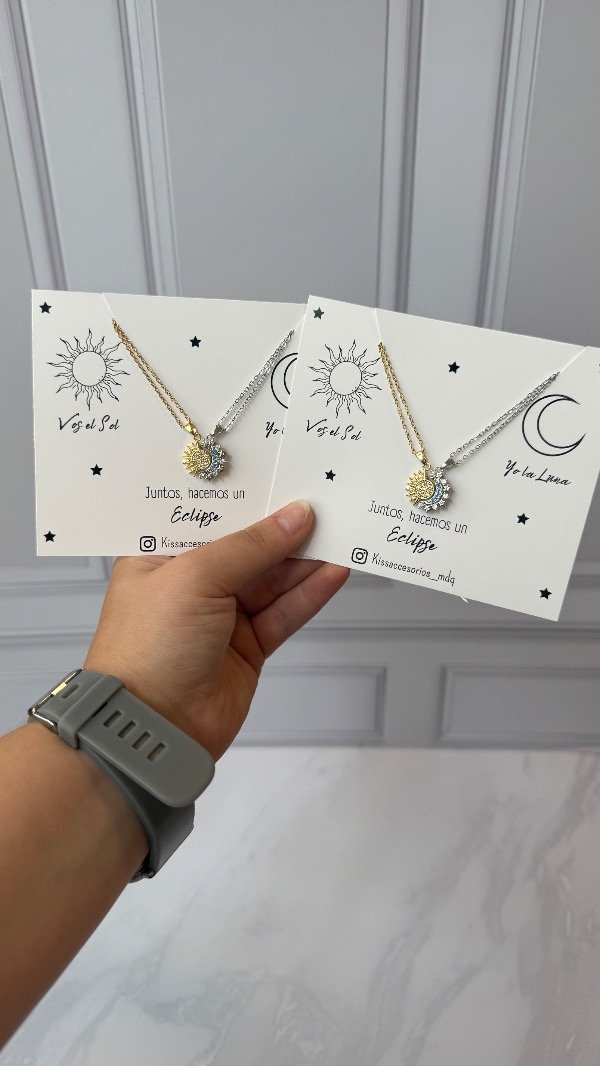 Producto - Collares sol y luna con imán y zirconias - Niquel