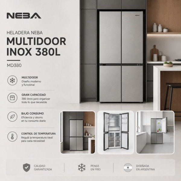 Producto - HELADERA NEBA MULTIDOOR INOX 380L MD380 NO FROST