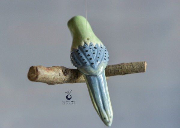 Producto - Pájaro Colgante de Cerámica y Madera Adorno Decorativo hecho a mano POR ENCARGO - 2