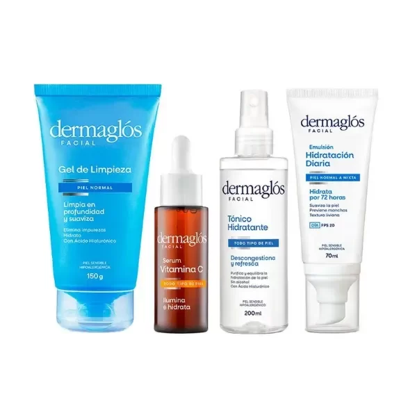 Producto - Kit Facial Dermaglós Rutina Piel Normal a Mixta + Serum Vitamina C