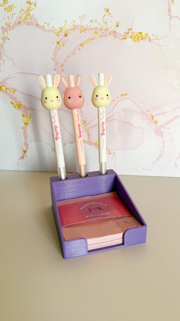 Producto - Porta papelitos y lapicera lila (Incluye taquito de 100 hojas)