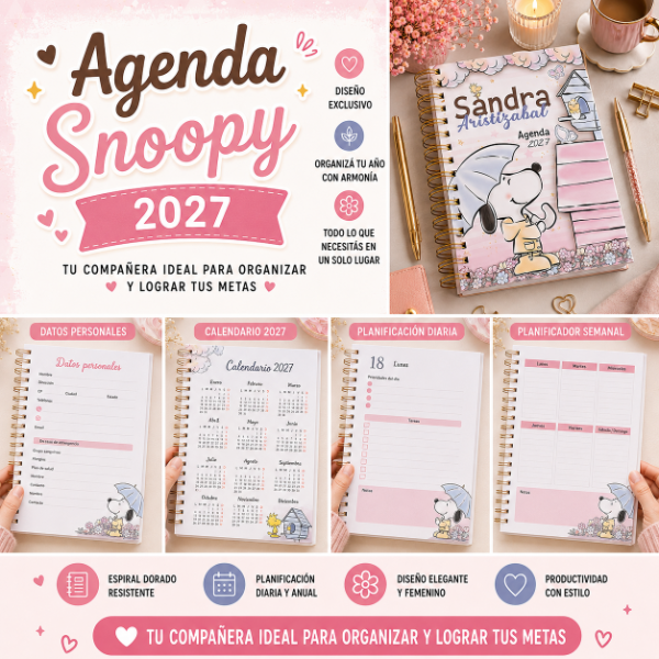 Producto - Agenda 2027 Snoopy Imprimible y Editable