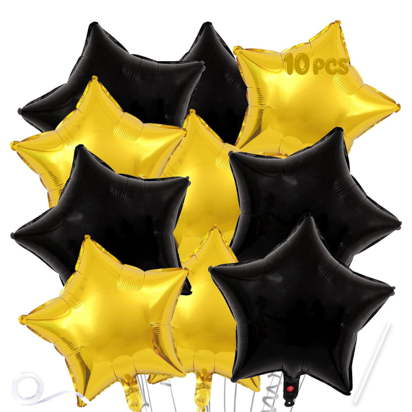 Producto - Globos estrella dorado y negro x10u