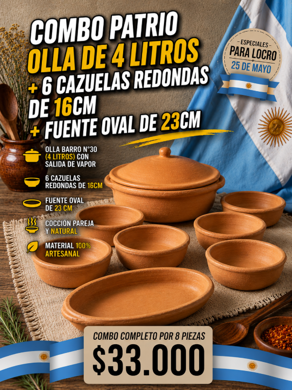Producto - SET 7 PIEZAS, OLLA DE BARRO + X6 CAZUELAS + FUENTE