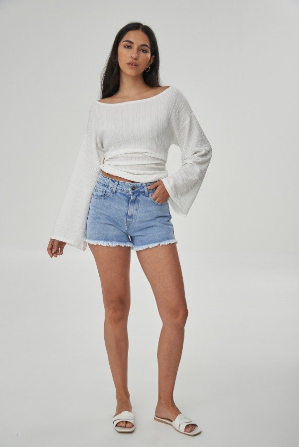 Producto - SHORT JEAN AIRA HIGH RISE CELESTE DESFLECADO - 0
