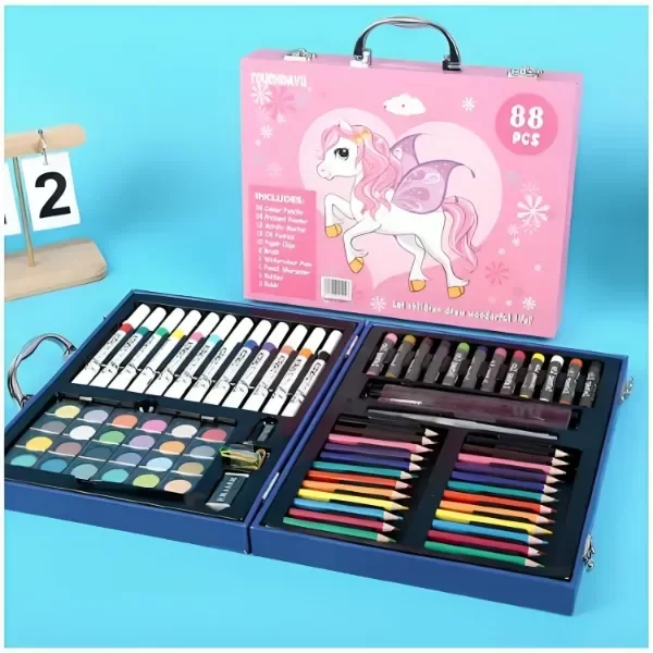 Producto - MALETIN DE ARTE VALIJA 88 PIEZAS CON ACRILICOS (Color Rosa)