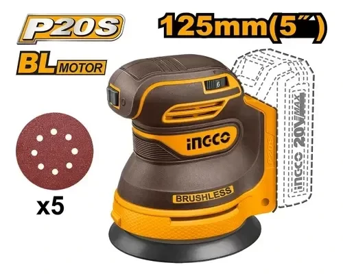 Producto - LIJADORA ROTO ORBITAL 5" 125MM - SIN CARBONES SIN BAT. NI CARGADOR INGCO
