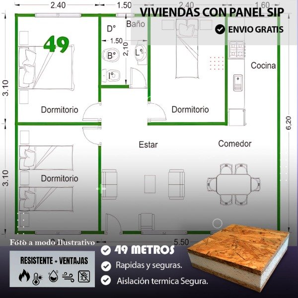 Producto - Casa Obra Gris de 49 metros "Proyectos a medida, precios imbatibles."