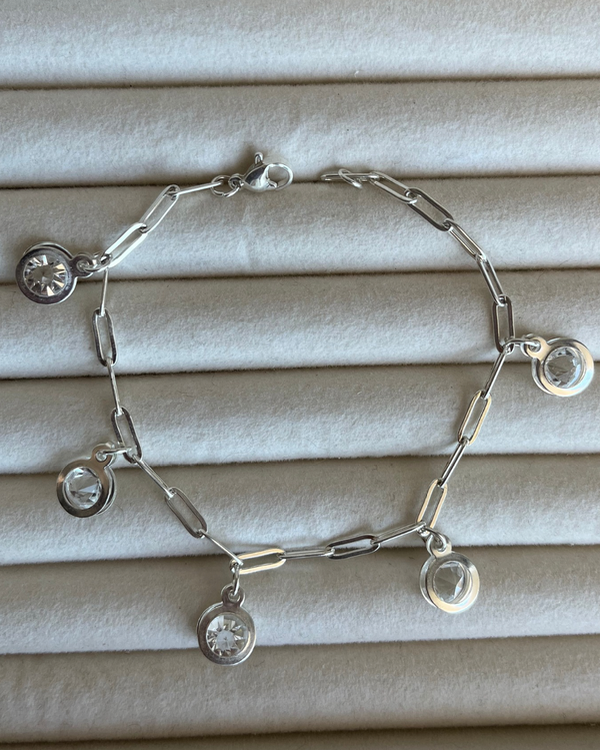 Producto - Pulsera link con dijes circulos de acero blanco 19cm