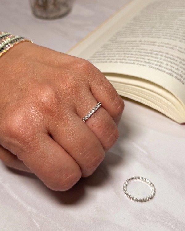 Producto - Anillo elástico strass plata