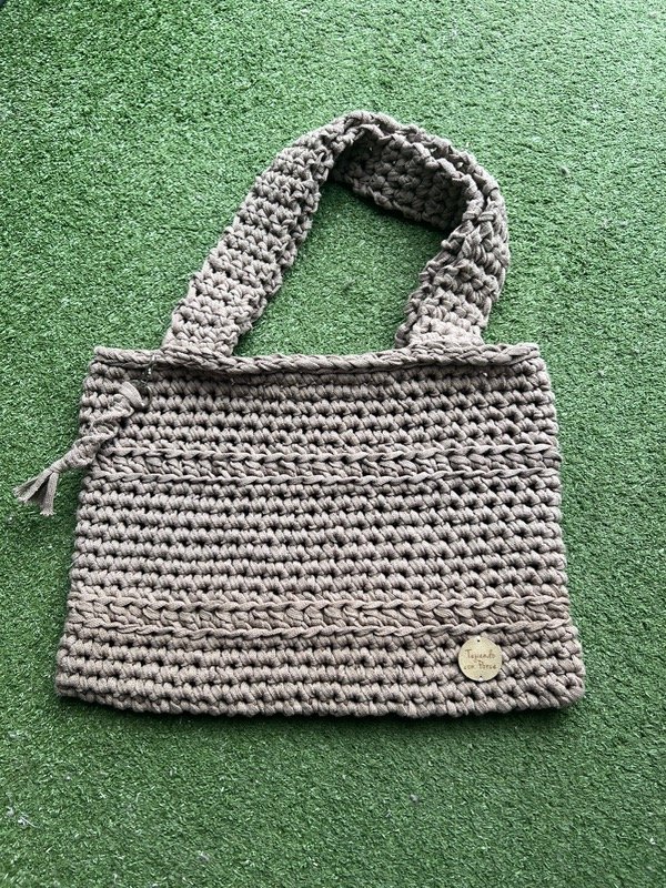 Producto - Bolso de cinta de algodón Visón con llavero