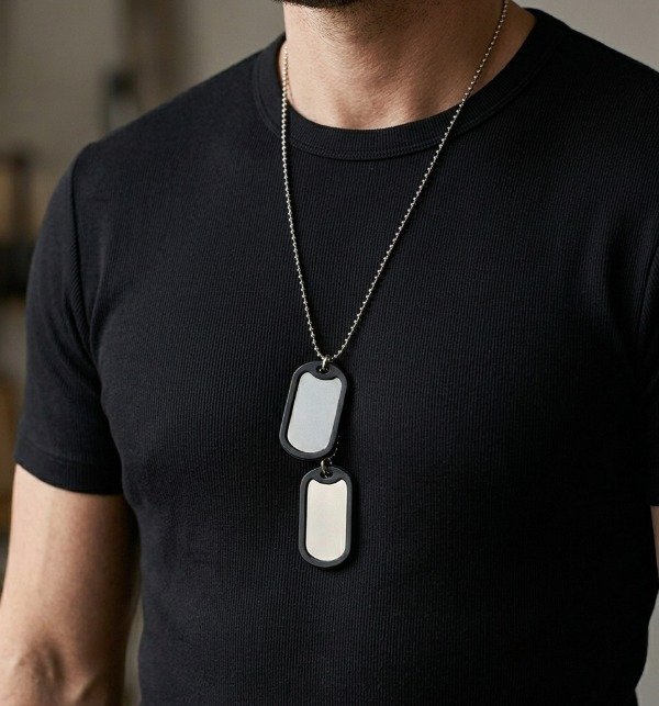 Producto - Doble Placa De Identificacion Militar Goma Acero Grabado
