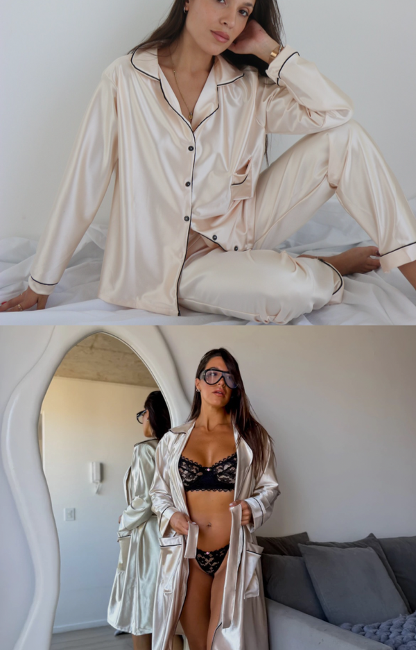 Producto - COMBO SATÉN pijama + bata champagne - 0