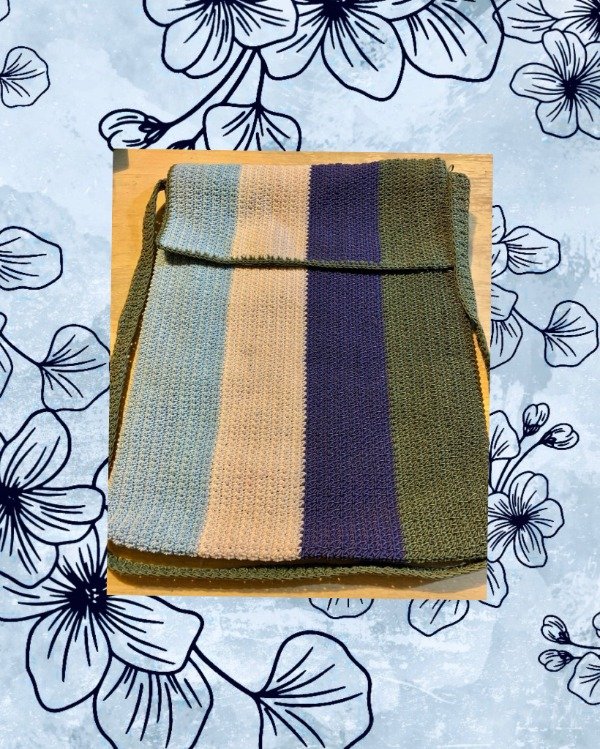 Producto - Morral tejido rayado forrado y c/cierre Azul/verde/crudo/celeste