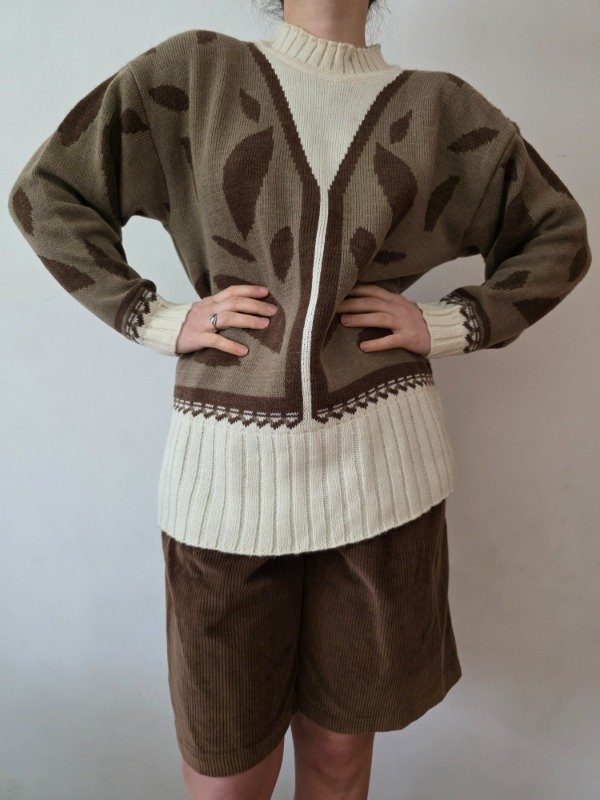 Sweater hojitas marrón y blanco — imagen 5