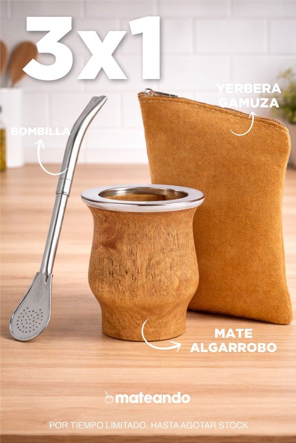 Producto - 3x1 - CAMIONERO DE ALGARROBO + BOMBILLA + YERBERA GAMUZA