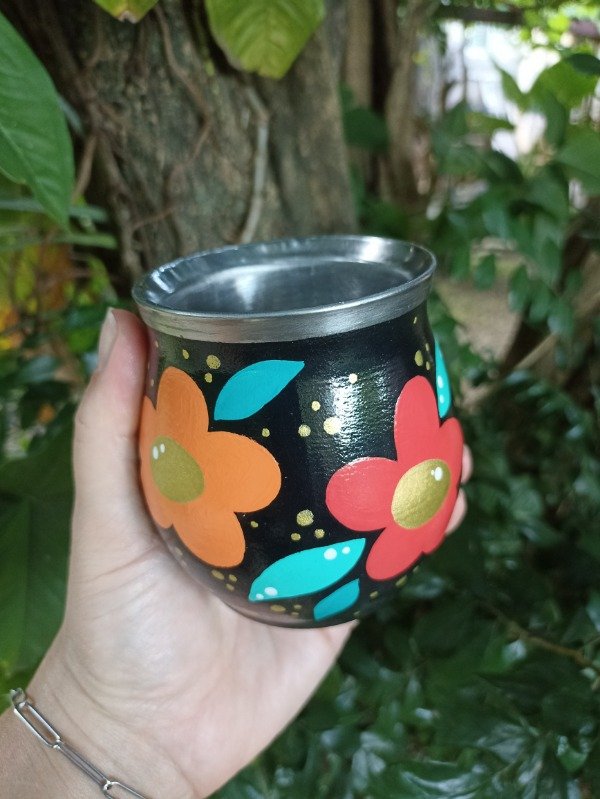 Producto - Mate ivoty negro flores calidas - 0