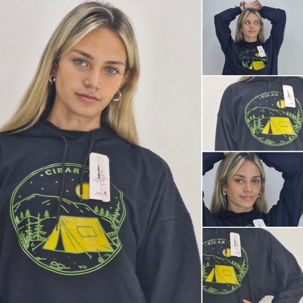 Producto - Canguro OVERSIZE Cibarta MOD CAMPING NEGRO algodon Rustico
