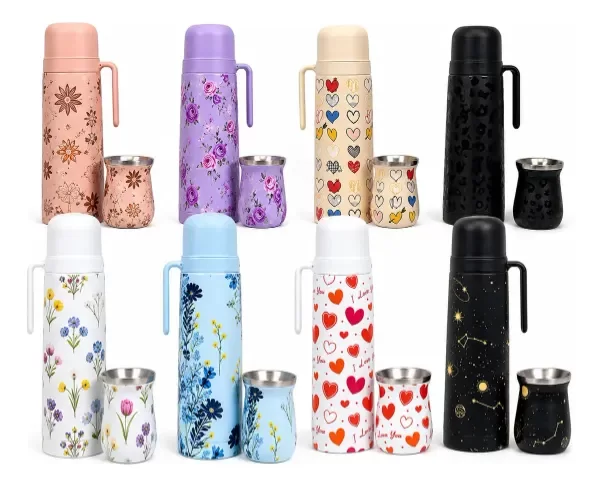 Producto - SET TERMO  MEDIA  MANIJA  ESTAMPADO 1 Litro + MATE 160 ML. - 3