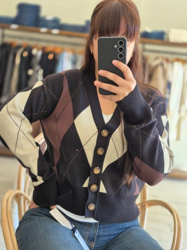 Producto - Cardigan de Bremer Doble Tejido Con Rombos