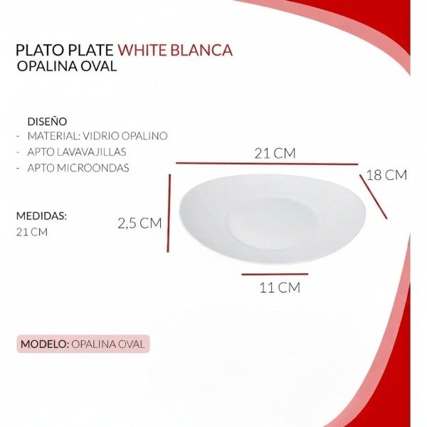Producto - SET X 6 PLATOS DE POSTRE OVAL DE VIDRIO OPALINO 22CM EN CAJA - 2