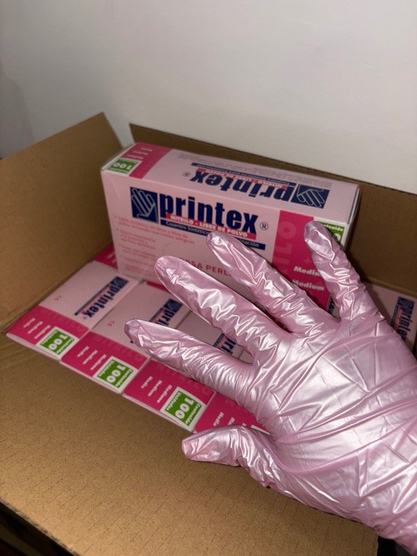 Producto - Guantes de nitrilo rosa perlado x100 talle M