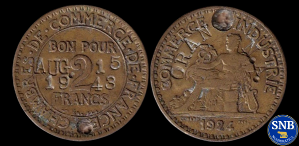 Producto - Francia - Moneda intervenida como Recuerdo de Guerra (ORAN 1943)